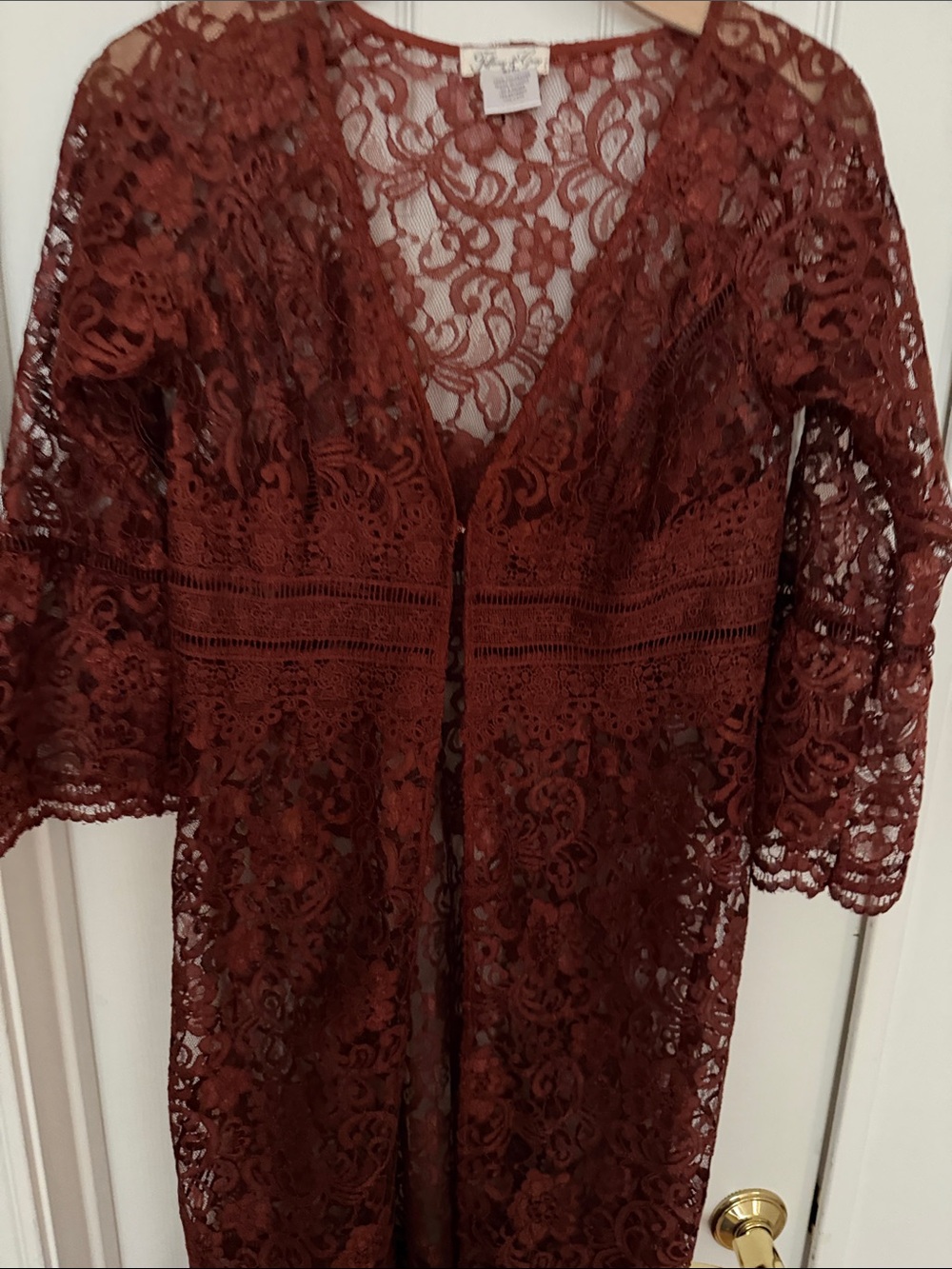 Rust-Tone Lace Longline Cardigan - Picture 2 of 3